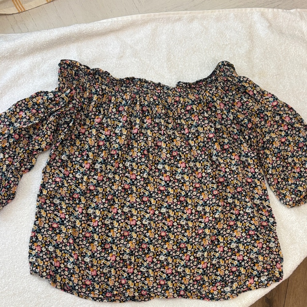 Off-Shoulder Black Floral Smocked Women's Top